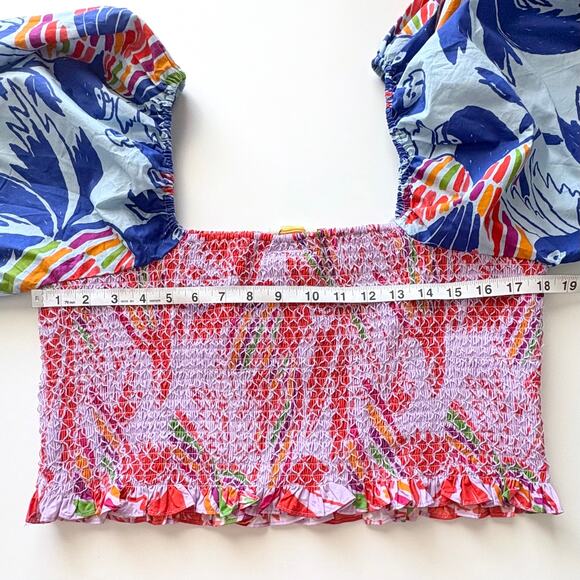 NWT Farm Rio Mixed Colors Birds Smocked Crop Top Size XL - Picture 12 of 13